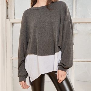 Lulu’s Charcoal Grey Layered Pullover Sweater Top